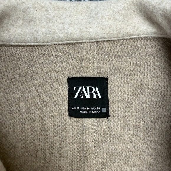 Zara Coat Womens Medium Beige Open Front Notch Lapel Collar Neutral Minimalist - Picture 6 of 15